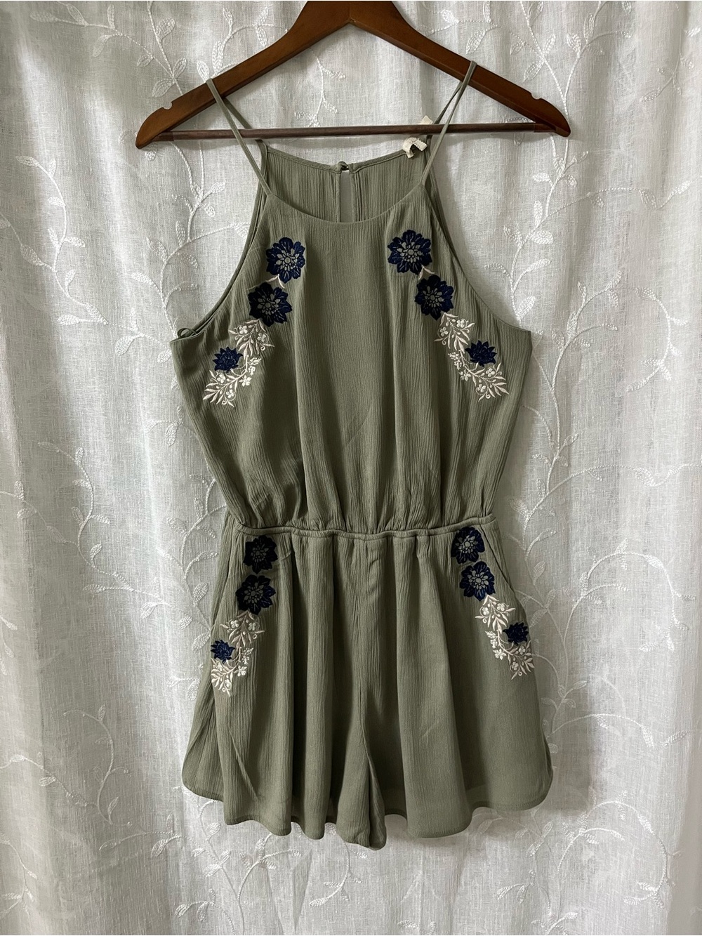 Women’s Olive Green Embroidered Romper Size Small
